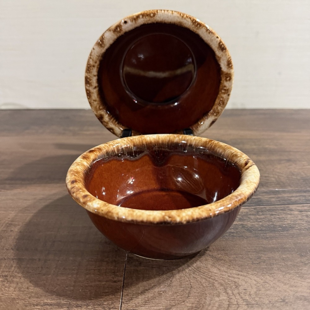 2 Vintage 70s Hull Pottery Oven Proof USA Brown Drip Soup Cereal Desert Bowls 5"